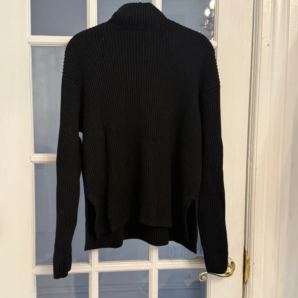 GAP Women's Black 100% Cotton Oversized Split-Hem Mockneck Sweater Size S